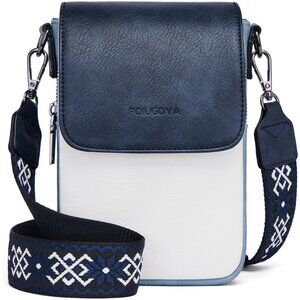 Womens A-navy/Skyblue Leather Purses Imported Magnetic Snap Crossbody Zipper Bag